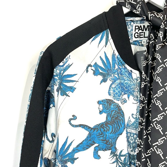 Pam & Gela F/19 Jagger Tiger-Print Neck Tie Cropped Track Jacket - Picture 4 of 11